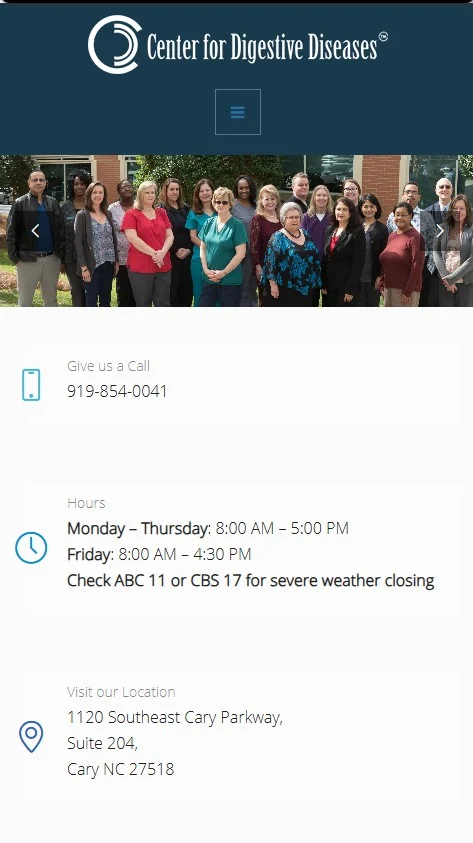 CDD Homepage Mobile — team slider and contact info