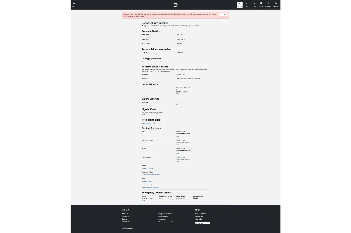 MTA Customer Profile — Before Redesign