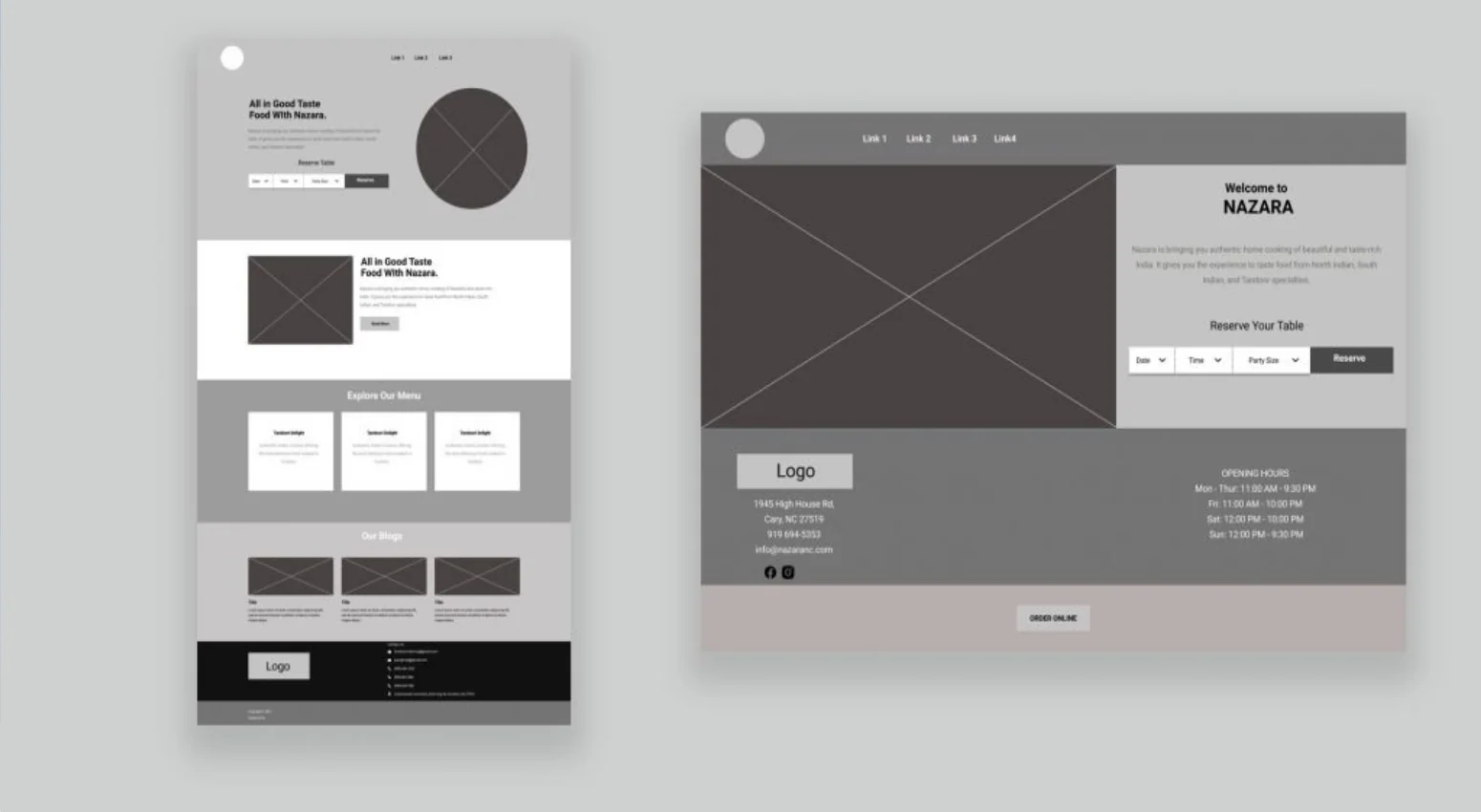 Nazara Wireframes — Two options side by side