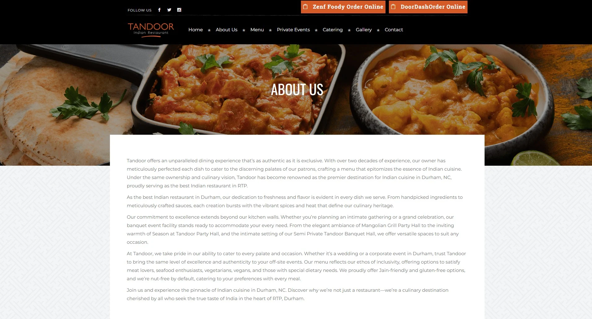 Tandoor About Us page — desktop