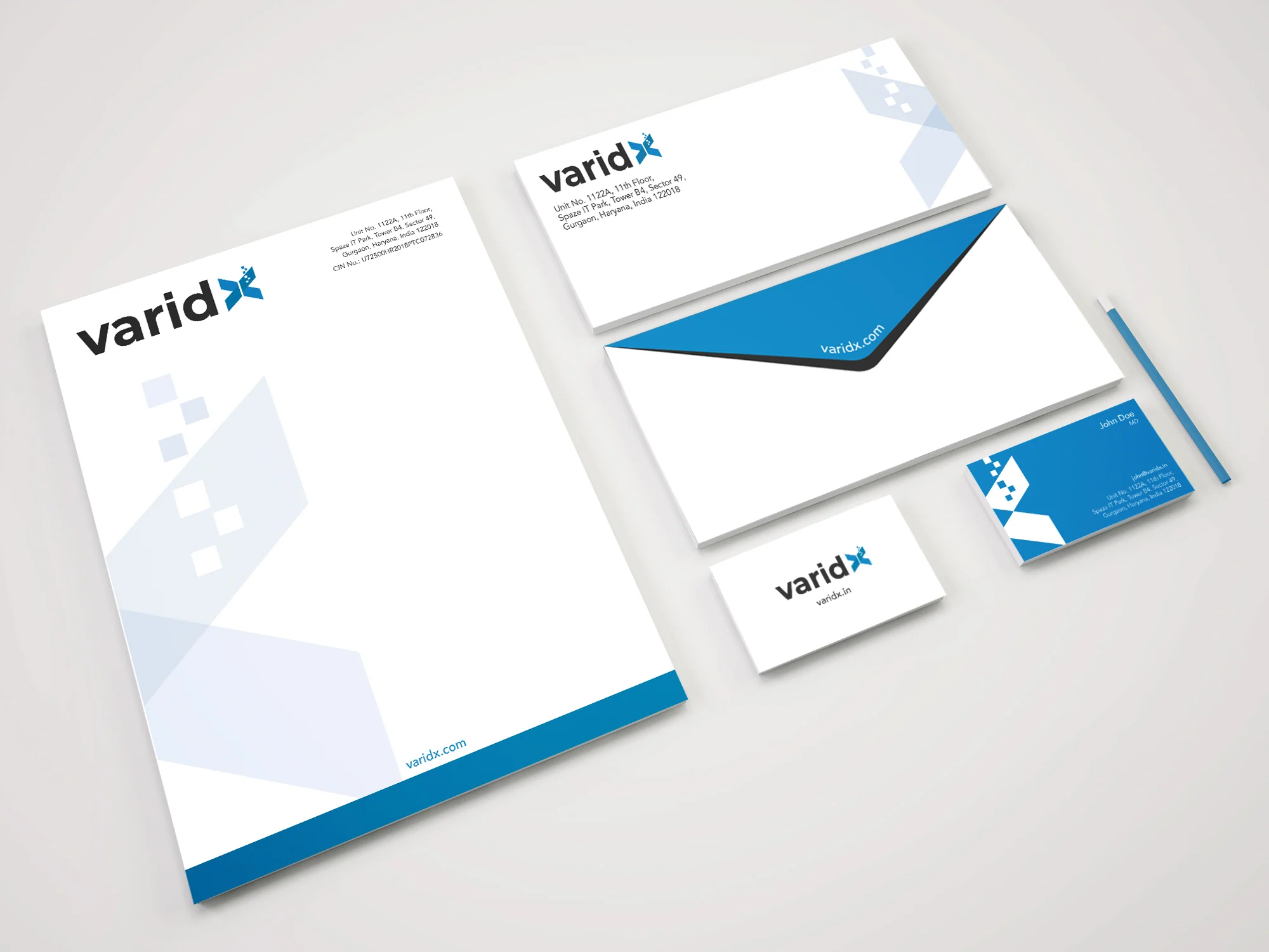 Varidx Identity System — stationery mockup 2