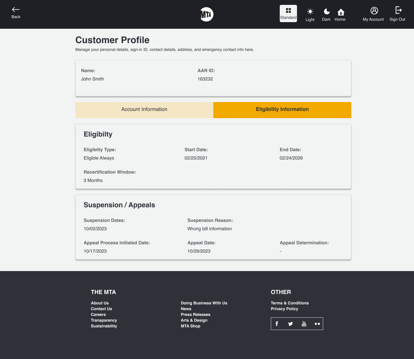 Customer Profile - 2 Alternate Tab View